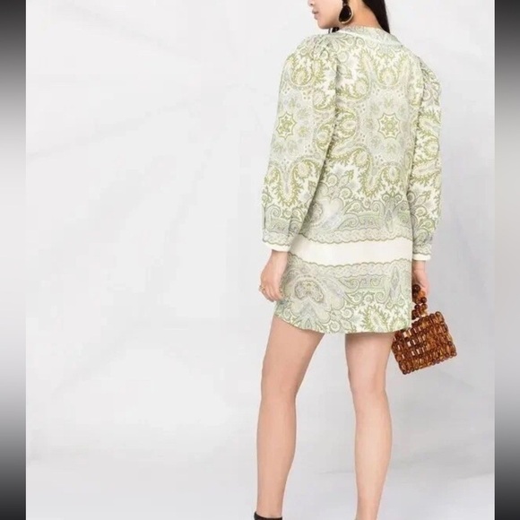 SANDRO PARIS Geraldine Graphic-Print  Mini Dress Sage Green Size FR 38 US6 - Picture 2 of 15